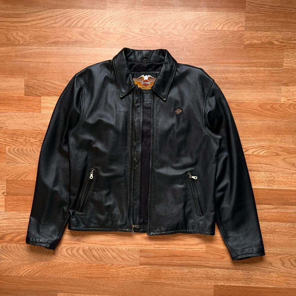Vintage Harley Davidson Black Leather Biker Jacket